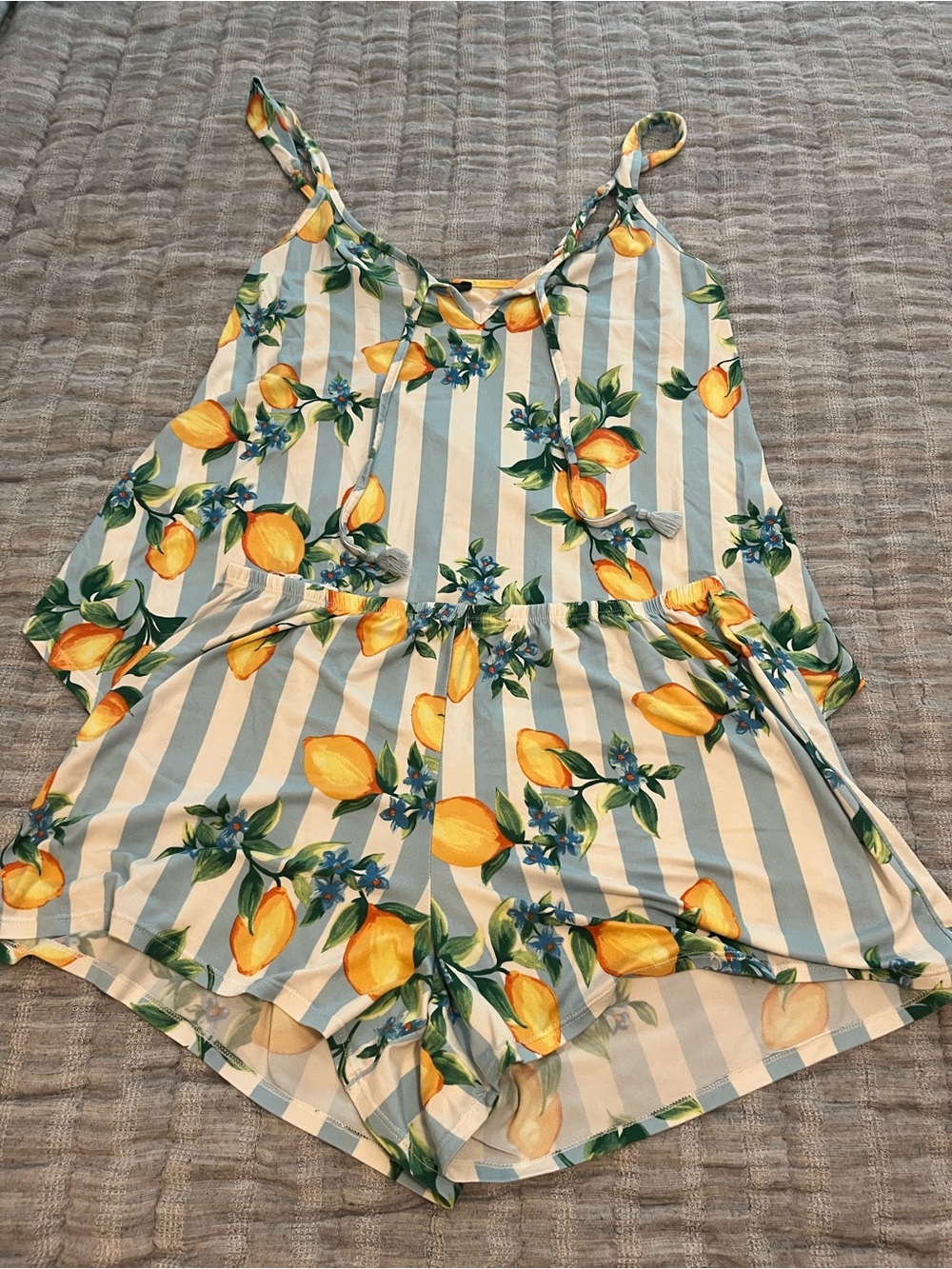 LG Lemon Stripe Cami Sleep Romper - Yellow, Blue & Cream
